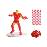 Figure pour gâteau d'Iron Man avec bougies - 21 unités