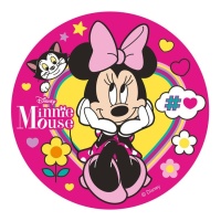 Gaufrette comestible de Minnie avec noeud rose - 20 cm