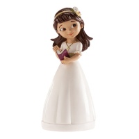 Figurine pour gâteau de ma Première Communion fille avec diadème - 13 cm