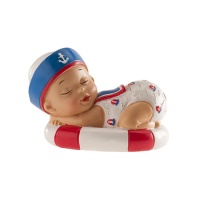 Figure pour gâteau de baptême avec bébé marin en bouée - 7 cm