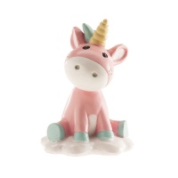 Figurine pour gâteau de baptême avec licorne rose bébé - 11 cm