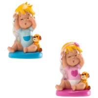 Figurine pour gâteau de baptême avec bébé garçon endormi - 10 cm