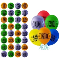 Ballons en latex assortis à chiffre de 25 cm - 8 unités