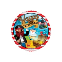 Ballon Pirate Joyeux Anniversaire rouge de 46 cm