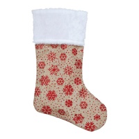 Chaussette de Noël avec flocons de neige rouges de 47 cm