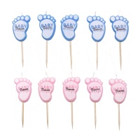 Bougies petits pieds baby shower - Pastkolor - 5 unités