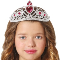 Diadème de couronne de princesse argentée avec coeur