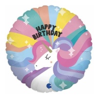 Ballon de licorne Happy Birthday multicolore de 22 cm - Grabo - 10 unités