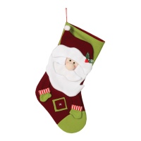 Chaussette de Père Noël rouge et verte de 48 cm