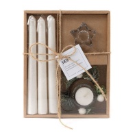 Kit de bougies et candélabre de Noël blanc