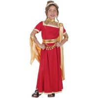 Costume de César romain rouge et doré pour fille