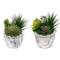 Plante artificielle avec cache-pot style marbre assorti de 13,5 x 19 cm