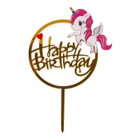 Topper pour gâteau Joyeux Anniversaire Licorne