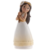 Figurine pour gâteau de ma Première Communion fille en prière de 16 cm