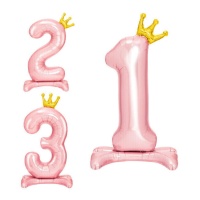 Ballon en forme de chiffre rose avec couronne de 105 cm - 1 unité