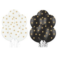 Ballons en latex avec étoiles dorées de 30 cm - PartyDeco - 50 unités