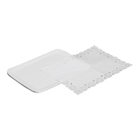 Plateau rectangulaire de 34 x 25 cm en carton avec napperon