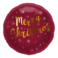 Ballon rond Merry Christmas grenat avec étoiles de 45 cm - Folat