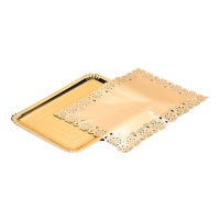 Plateau rectangulaire en carton avec dentelle dorée de 28 x 22 cm