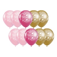 Ballons princess rose, fuchsia et doré de 30 cm - 10 unités