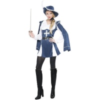 Costume de mousquetaire bleu marine et blanc pour femme