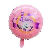 Ballon d'anniversaire rose chewing-gum Mes 15 ans de 45 cm