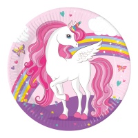 Assiettes Licorne Rose de 23 cm - 8 unités