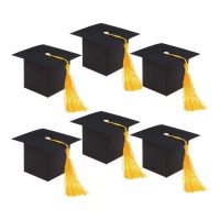 Boîtes en forme de toque de Graduation de 9 x 9 x 6 cm - 12 unités