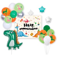 Kit de ballons et panneau de dinosaures joyeux - 21 pièces