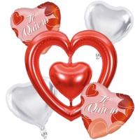 Bouquet de ballons de Saint-Valentin coeurs - 5 unités