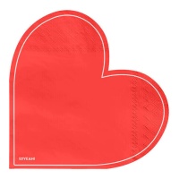 Serviettes rouges en forme de coeur de 16 x 15,5 cm - 20 unités