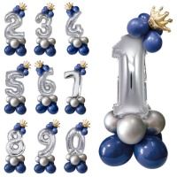 Bouquet de ballons de chiffre avec couronne bleue - 1 unité