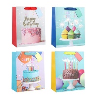 Sac cadeau de 23 x 18 x 10 cm avec motif de gâteau d'anniversaire assorti - 1 unité