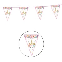 Fanion licorne rose floral - 4,00 m