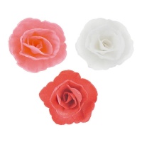 Gaufrettes de fleurs roses, rouges et blanches de 4,5 cm - Dekora - 36 unités