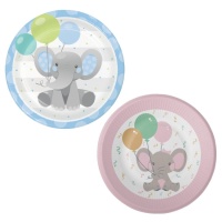 Assiettes bébé éléphant de 22 cm - 8 unités