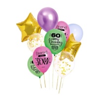 Ballons en latex assortis Happy 60th Birthday 30cm - 10 pièces