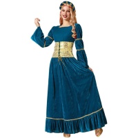 Costume de reine médiévale bleue pour femme