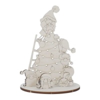 Figure en bois de scène de Noël avec arbre de Noël et gnomes décorant 23 x 16,3 cm - Décor Artistique