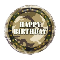 Ballon rond de Camouflage Militaire Joyeux Anniversaire de 47,5 cm - Unique