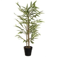 Plante artificielle bambou aux tiges couleur naturelle avec pot noir de 80 cm