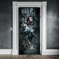 Affiche de porte de zombies avec message de 80 x 180 cm