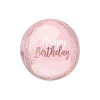 Ballon orbz rose joyeux anniversaire de 38 x 40 cm - Anagram