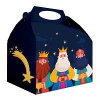 Boîte des Rois Mages avec étoiles pour bonbons de 20 x 16 x 11 cm - 12 unités