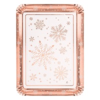 Plateau rectangulaire en carton Rose Gold Snow de 25 x 34 cm - 1 unité