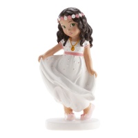 Figurine pour gâteau de Ma première communion fille avec diadème de fleurs - 16 cm