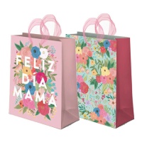 Sac cadeau de 24 x 18 x 10 cm Joyeuse fête des mères et fleurs - 1 unité