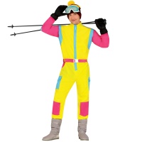 Déguisement de skieur rose et jaune pour homme