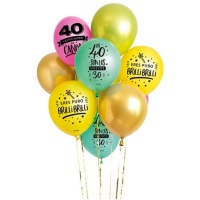 Ballons en latex assortis Joyeux 40 ans de 30 cm - 10 unités