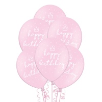 Ballons en latex rose Joyeux Anniversaire de 30 cm - PartyDeco - 50 unités